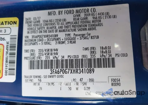 2017 Ford Fusion S из США, поврежденный, VIN 3FA6P0G7XHR341089